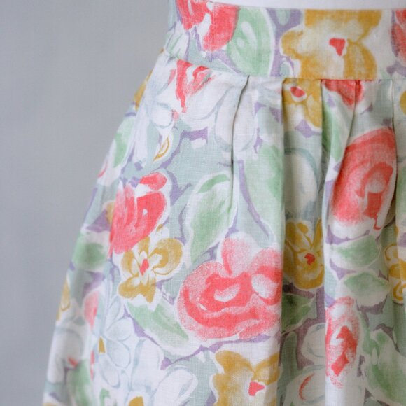 V I N T A G E 90's Irish Linen Floral Print Pleated Midi Skirt - Picture 4 of 5
